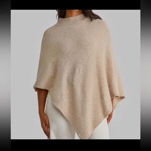 Time and Tru Women's Mock Neck Poncho Beige Cute Trendy Elegant, L/XL, Oatmeal